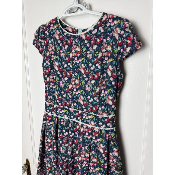 Molly Bracken Dress Women's Small Floral Colorful Navy Blue Short Sleeve Mini - Picture 3 of 6